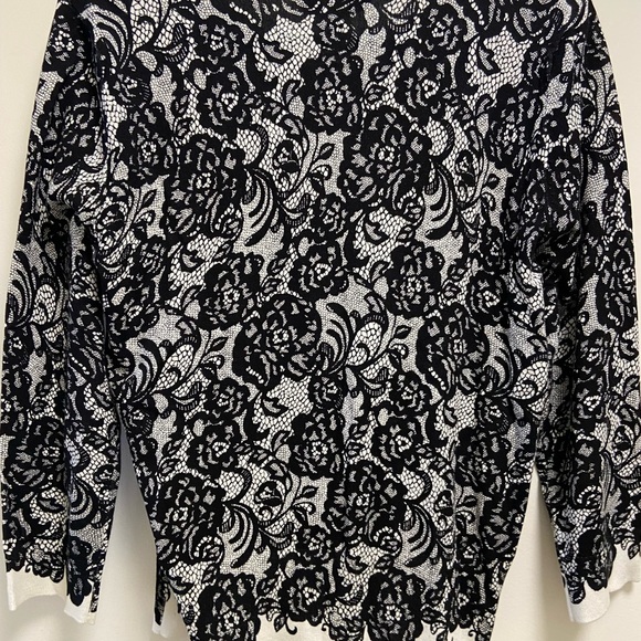 White House Black Market black & ecru flower cardigan, black flower and large - Picture 6 of 6